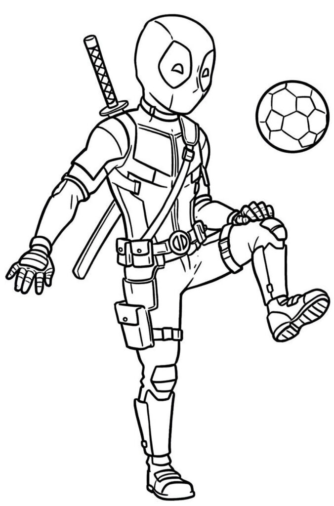 Coloriage sur Deadpool qui joue au football