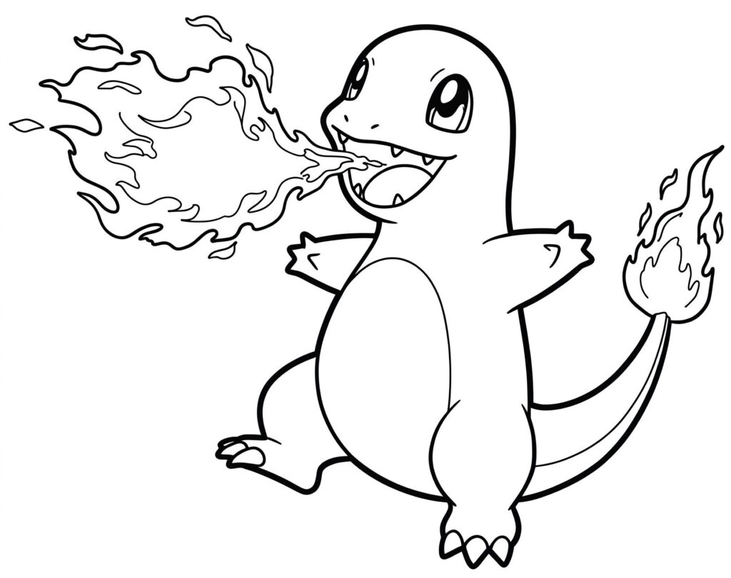 Coloriage de Salamèche qui crache du feu
