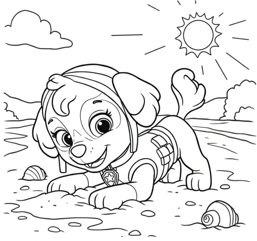 Coloriage de Stella qui joue sur la plage