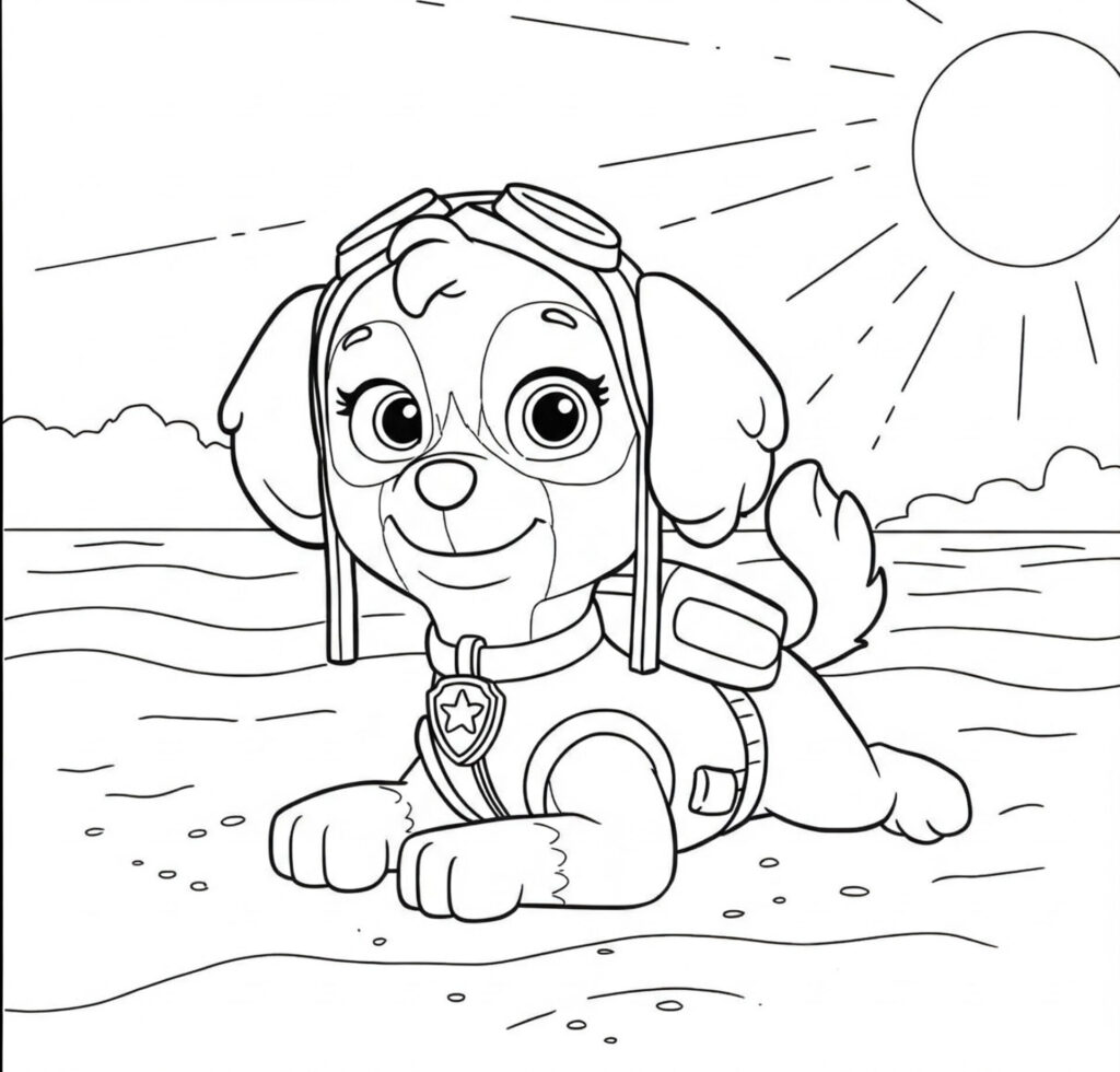 Coloriage de Stella qui bronze au soleil à la plage