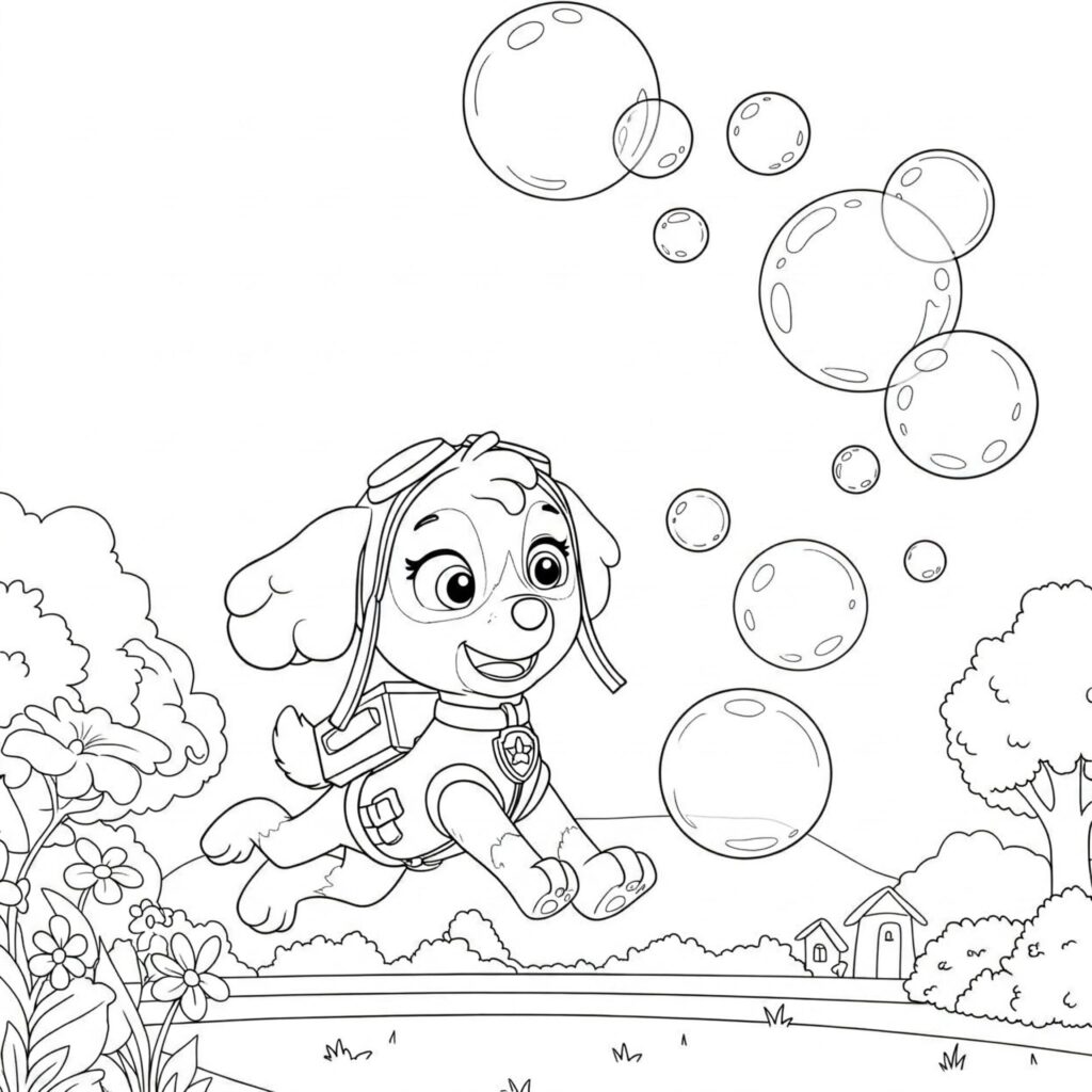 Coloriage de Stella qui joue avec des bulles