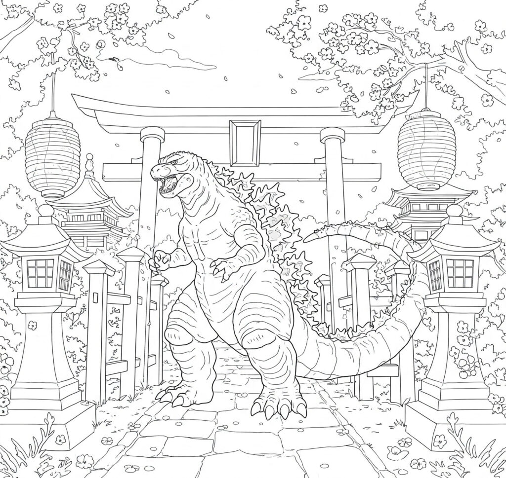 Coloriage de Godzilla au Japon