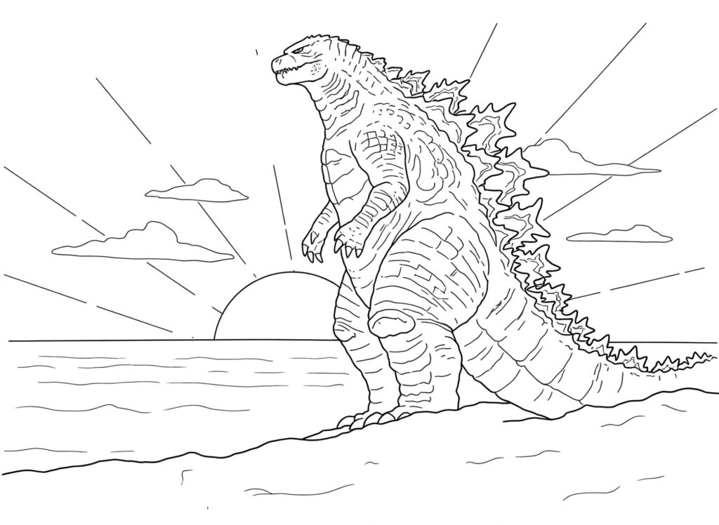 Coloriage de Godzilla qui observe le soleil