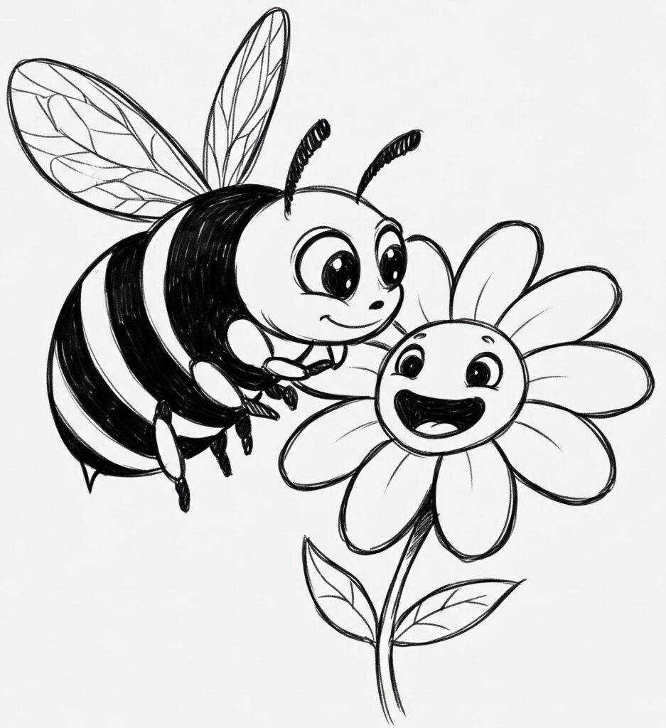 Coloriage d'une abeille qui butine