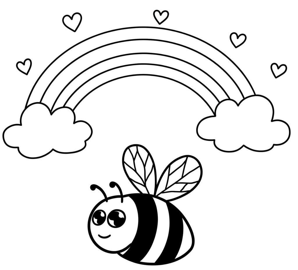 Coloriage d'une abeille avec un arc-en-ciel