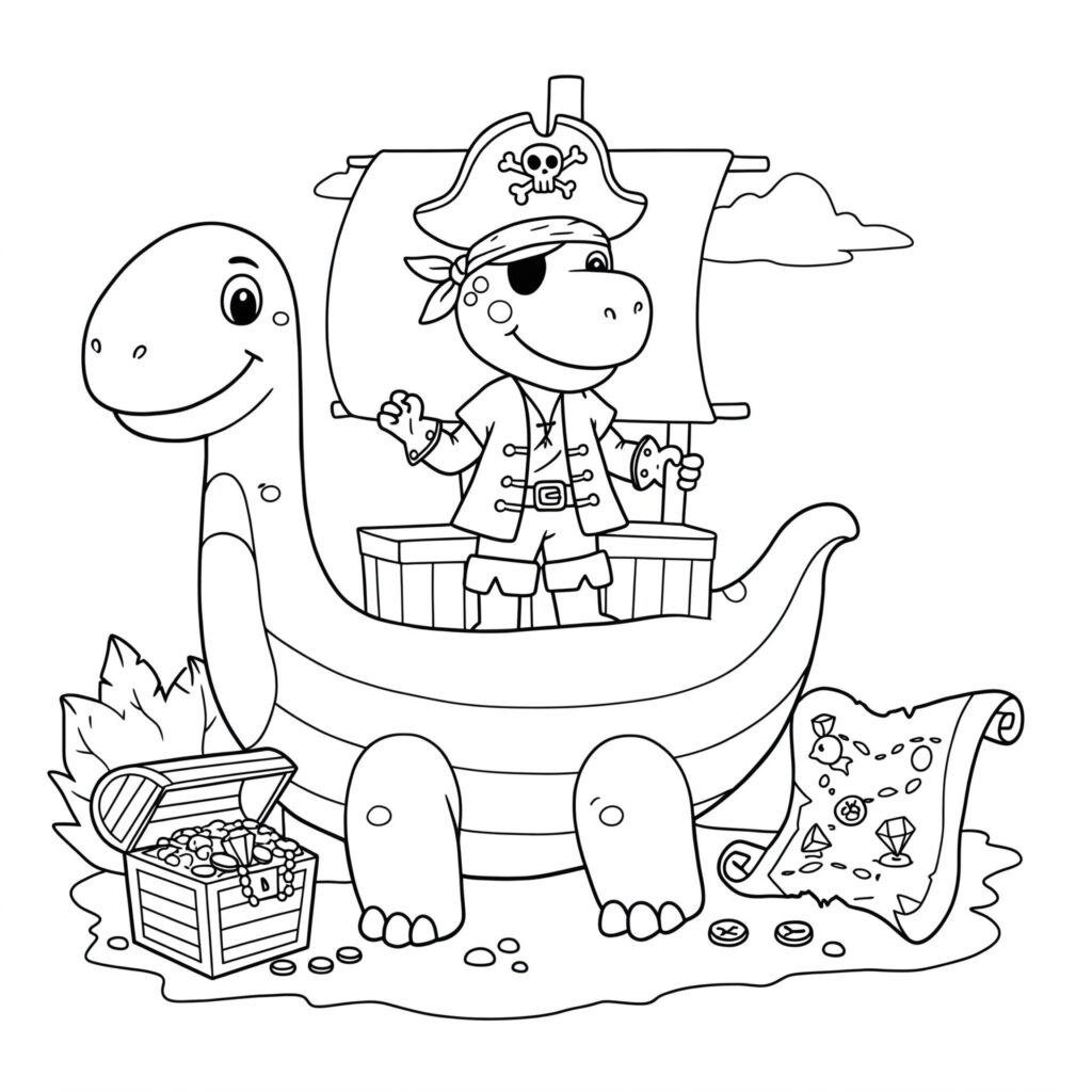 Coloriage d'un dinosaure déguisé en pirate