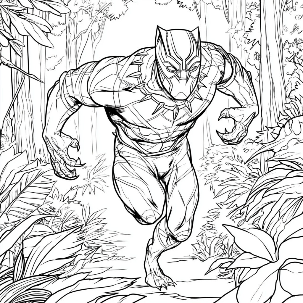Coloriage de Black Panther dans la forêt