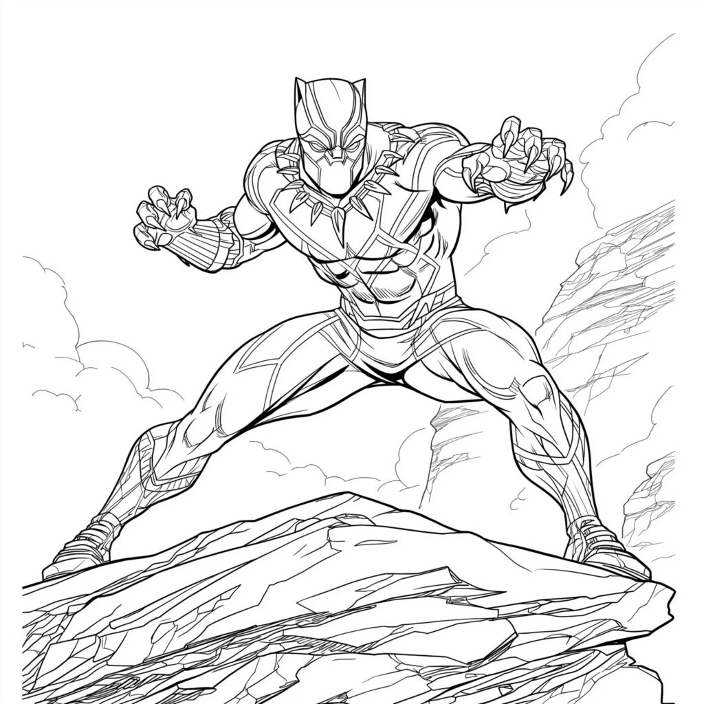 Coloriage de Black Panther du haut d'une montagne