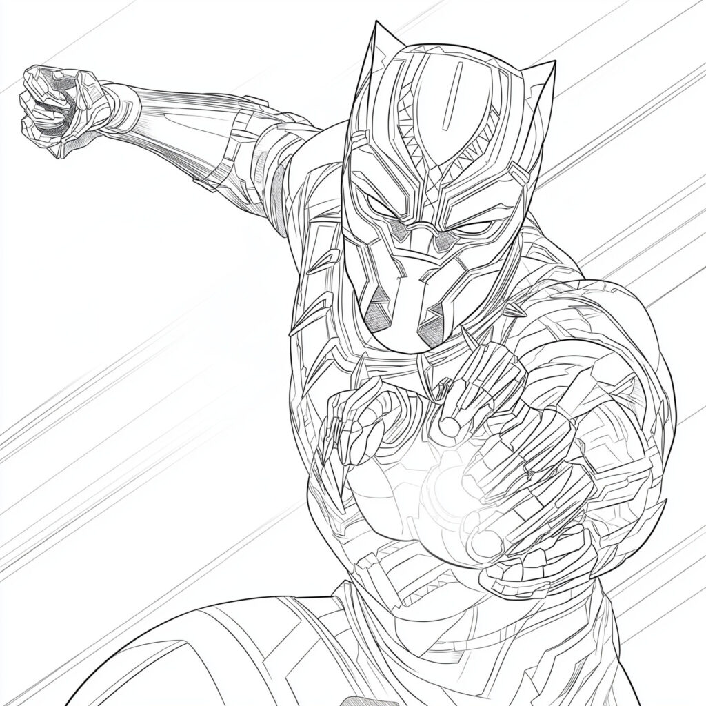 Coloriage de Black Panther qui lance une attaque de griffes