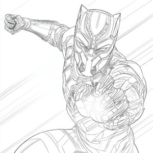 Coloriage 5 de Black Panther avec sa surcharge de cinétique