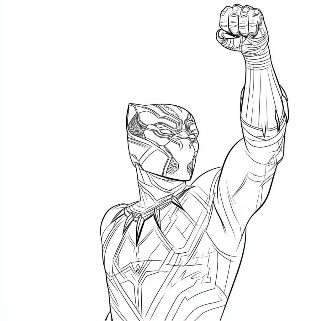Coloriage de Black Panther avec le poing en l'air