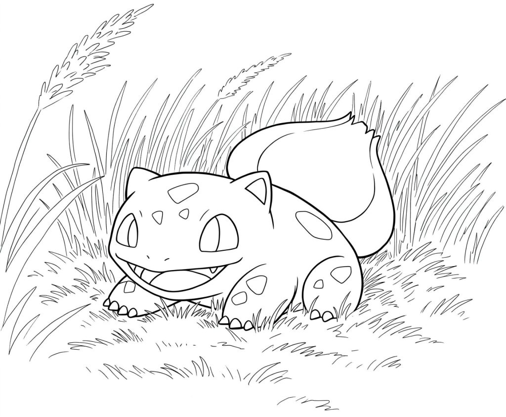 Coloriage de Bulbizarre dans un champs