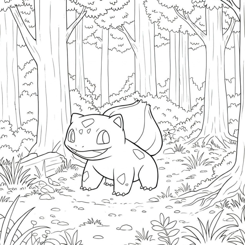 Coloriage de Bulbizarre dans la forêt