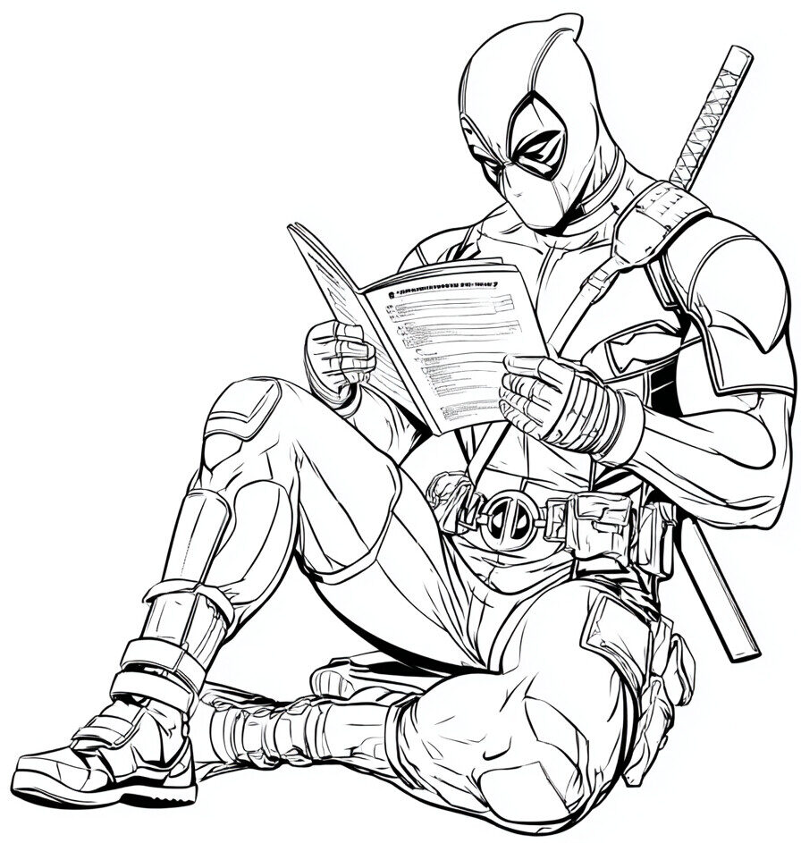 Coloriages sur Deadpool qui lit