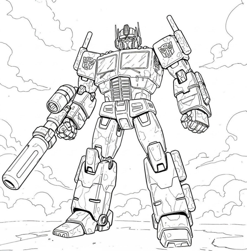Coloriage d'Optimus Prime debout prêt au combat