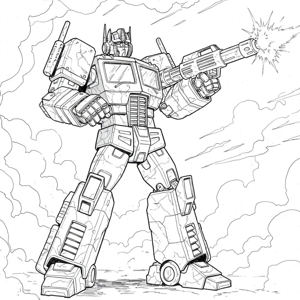 Coloriage d'Optimus Prime qui tire