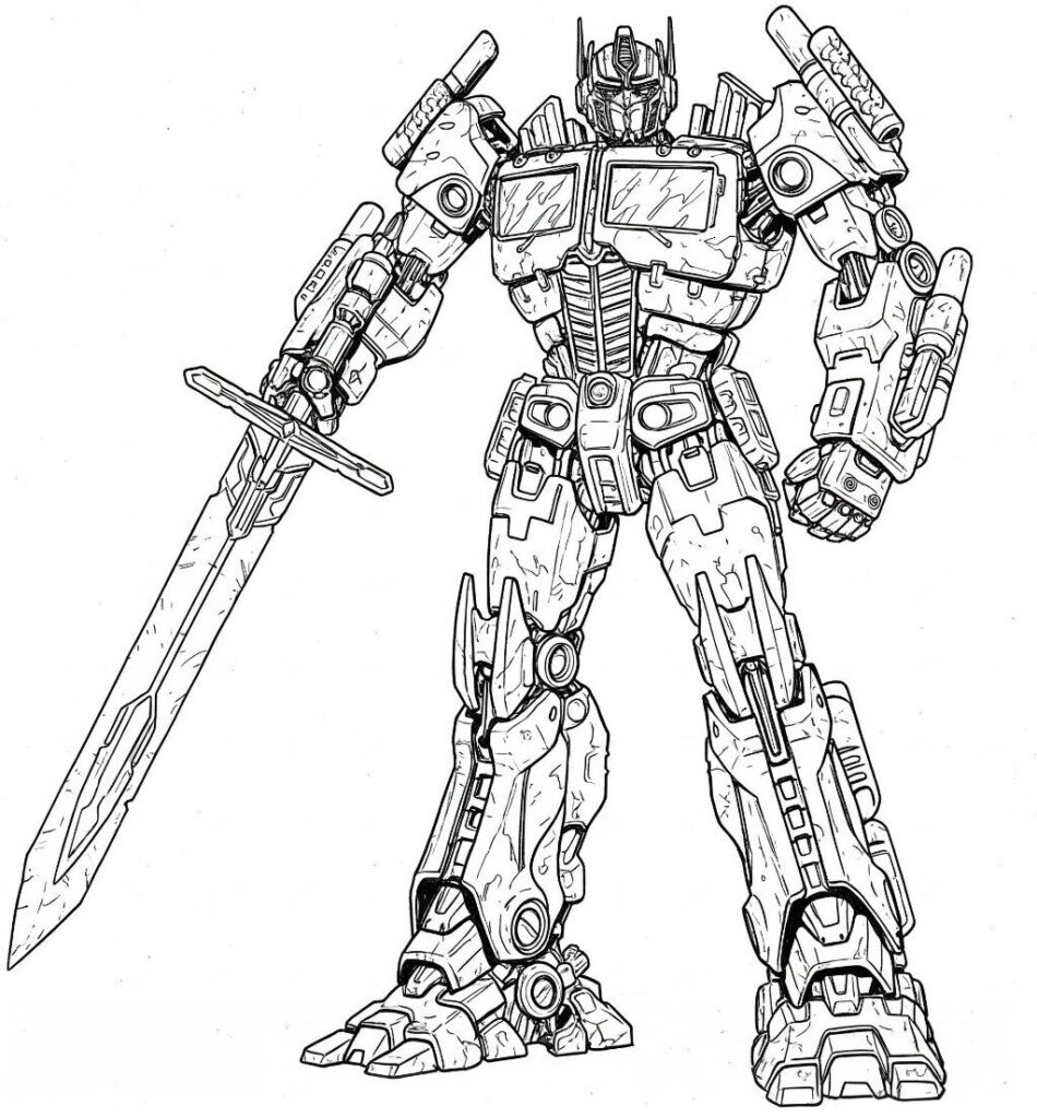 Coloriage d'Optimus Prime avec son épée