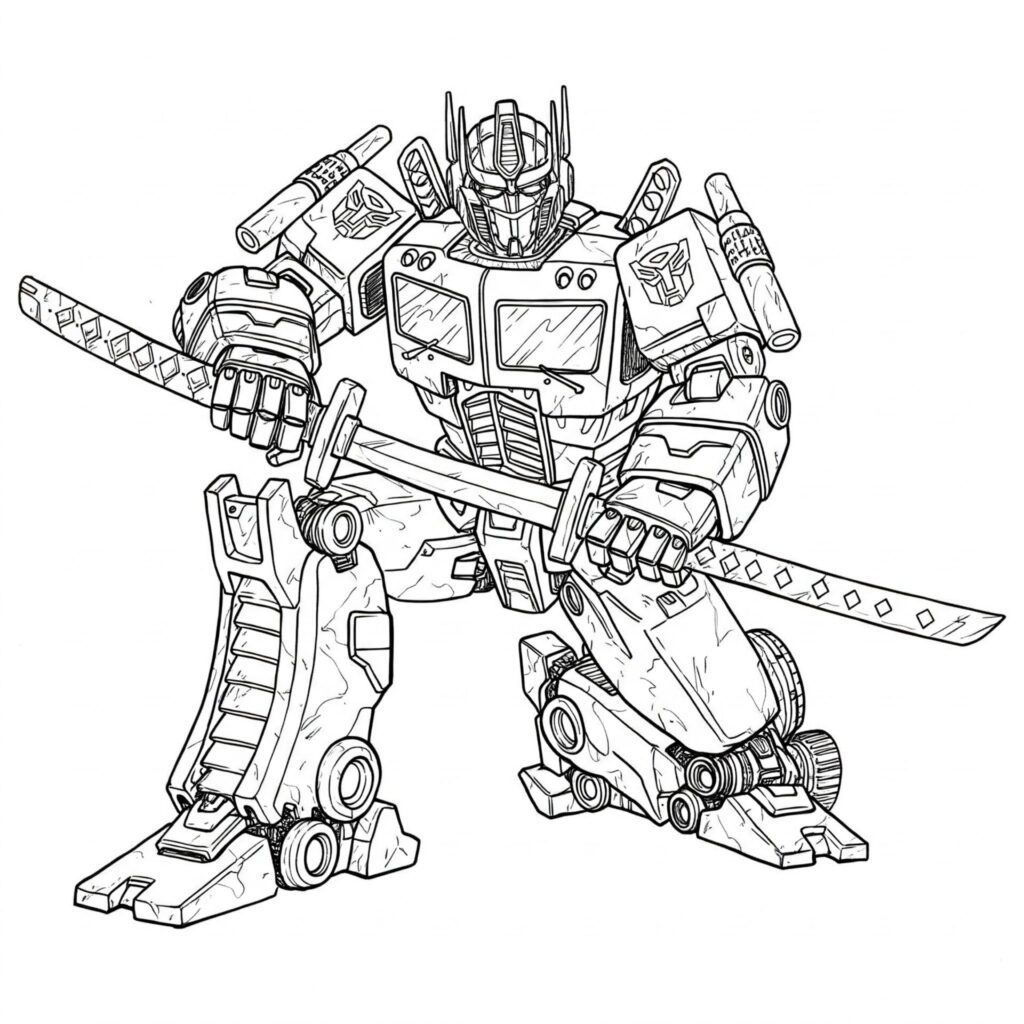 Coloriage d'Optimus Prime dégainant son épée