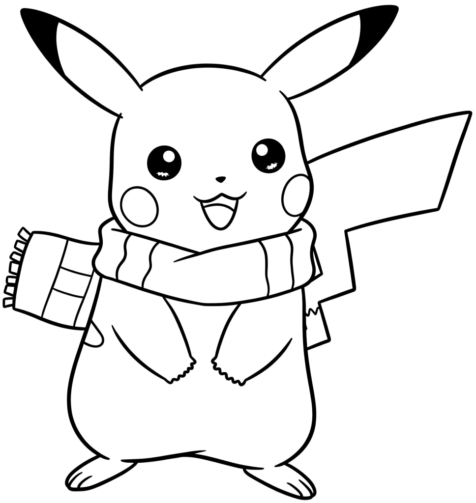 Coloriage de Pikachu avec une écharpe