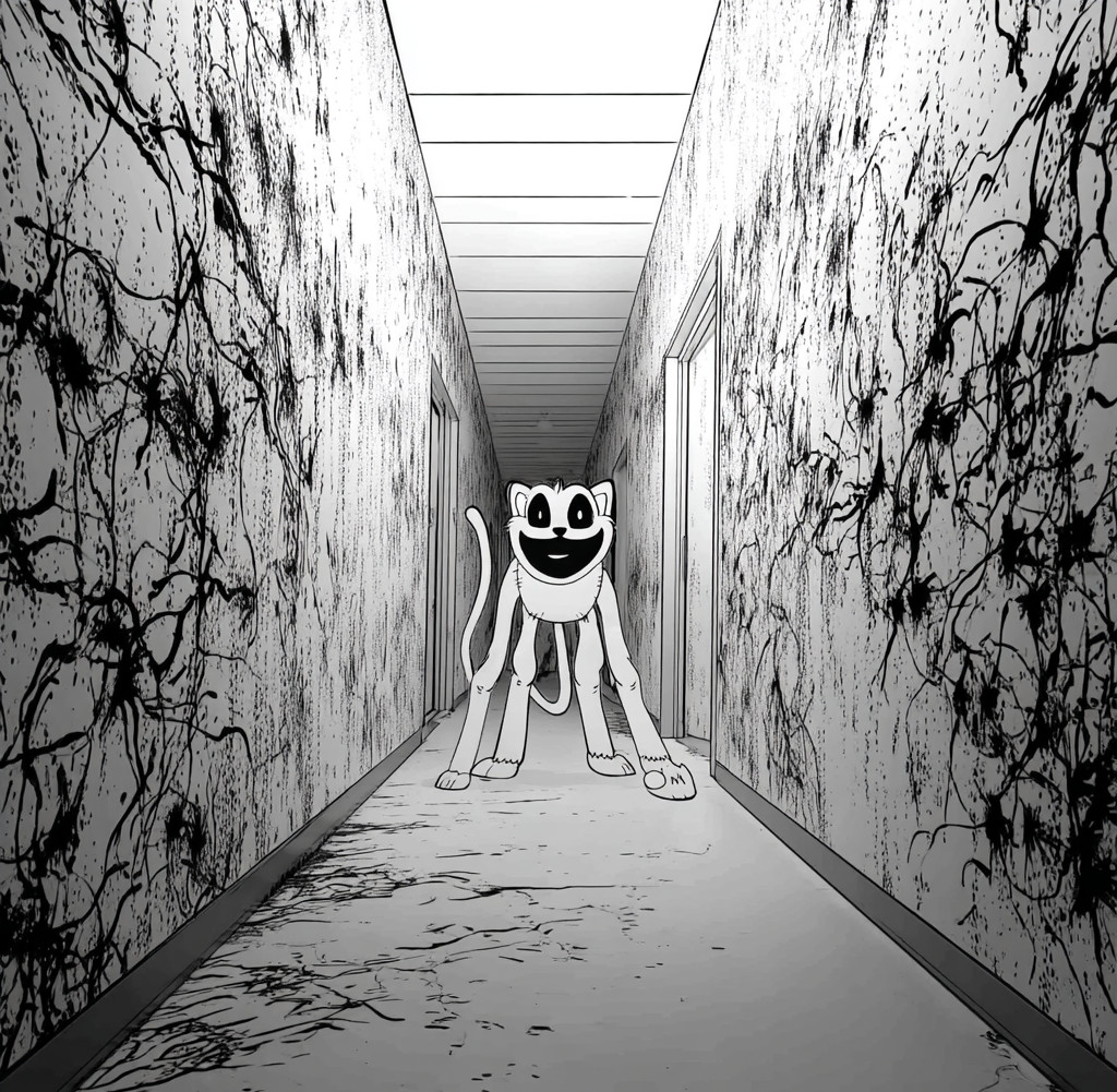 Coloriage de Catnap de Poppy Playtime qui court dans un couloir
