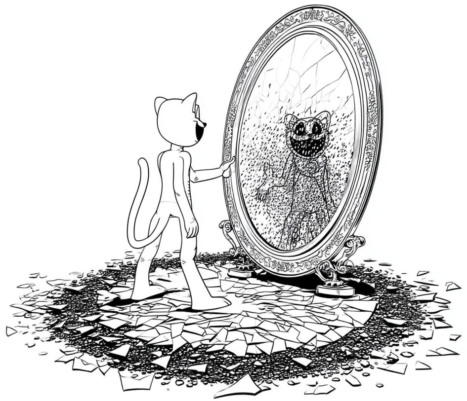 Coloriage de Catnap de Poppy Playtime face au miroir
