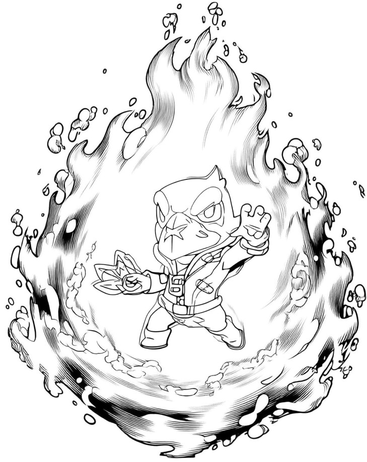 Coloriage de Corbac de Brawl Stars entouré de flammes