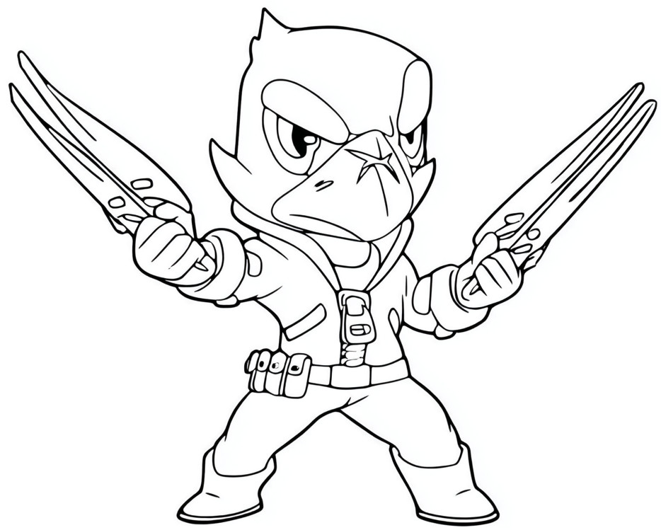 Coloriage de Corbac de Brawl Stars prêt à attaquer