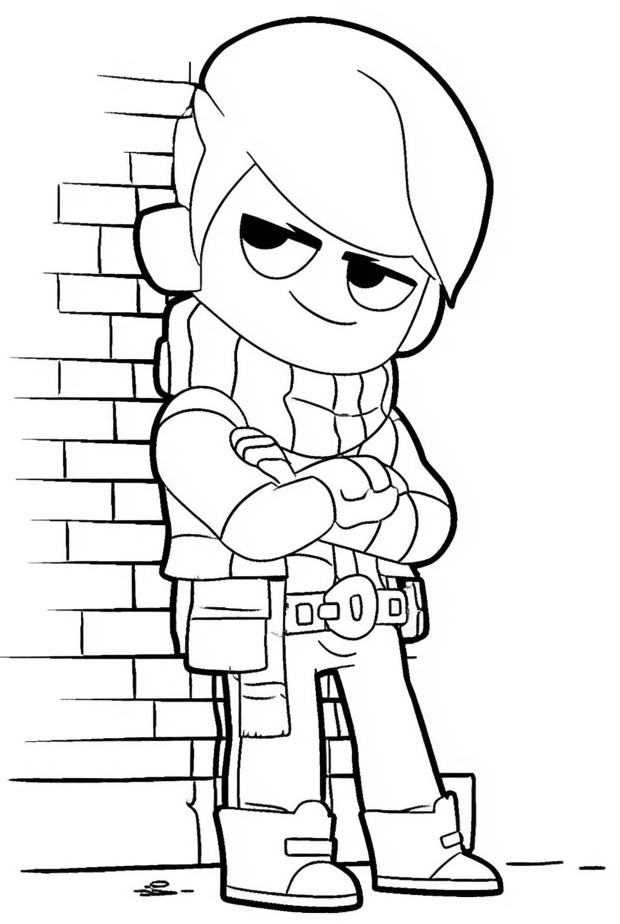 Coloriage d'Edgard dans Brawl Stars posé contre le mur