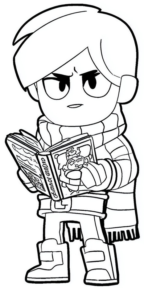 Coloriage d'Edgard dans Brawl Stars qui lit un livre