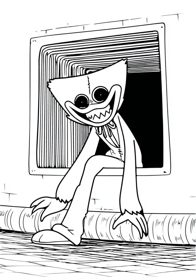 Coloriage d'Huggy Wuggy de Poppy Playtime sort d'un trou