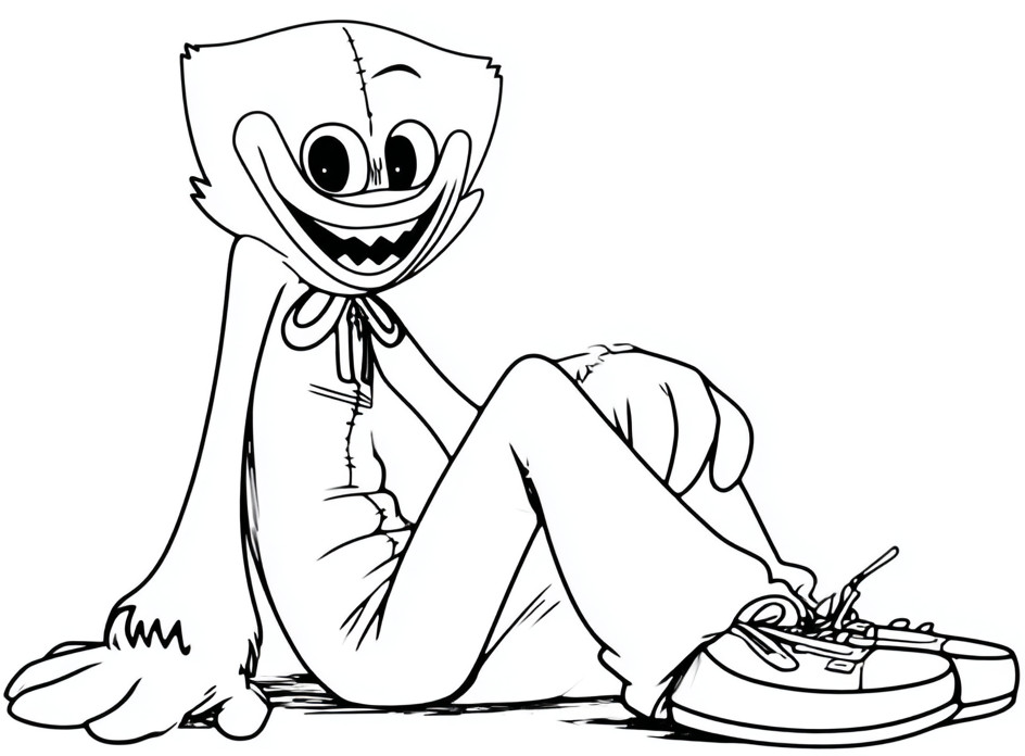 Coloriage d'Huggy Wuggy de Poppy Playtime assis