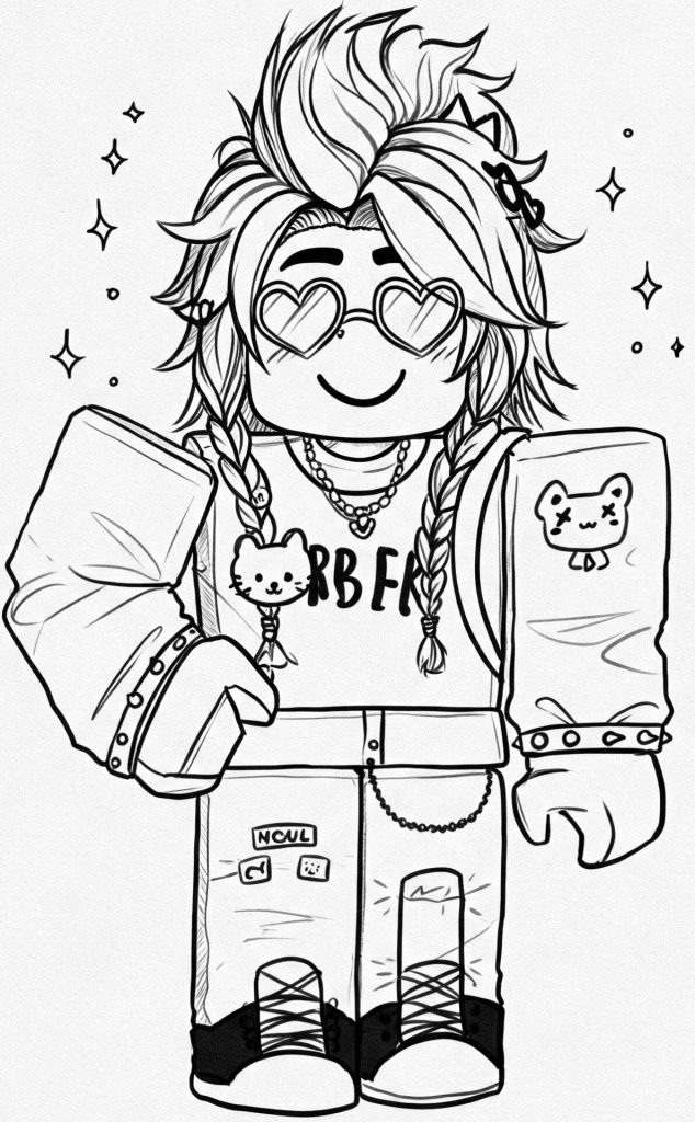 Coloriage de Roblox pour filles avec un personnage avec des lunettes