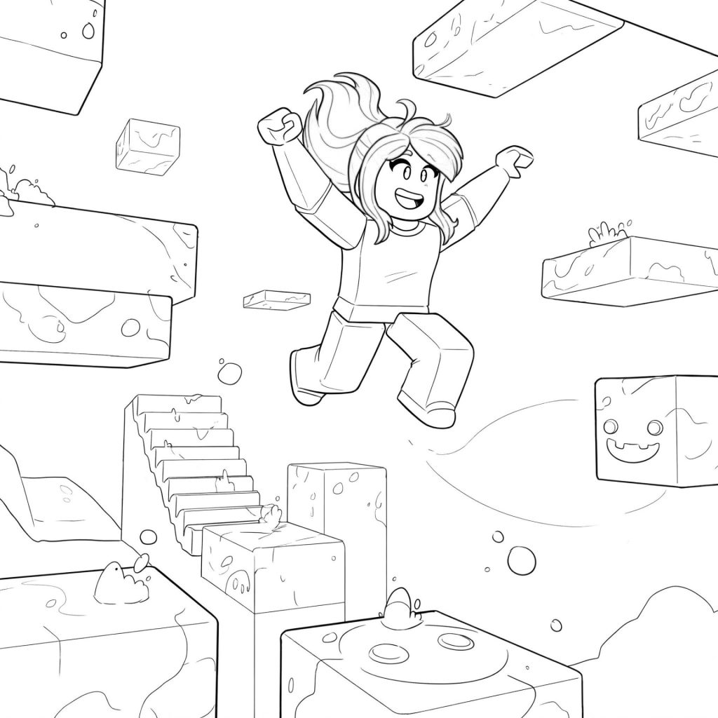 Coloriage de Roblox pour filles avec un personnage qui saute