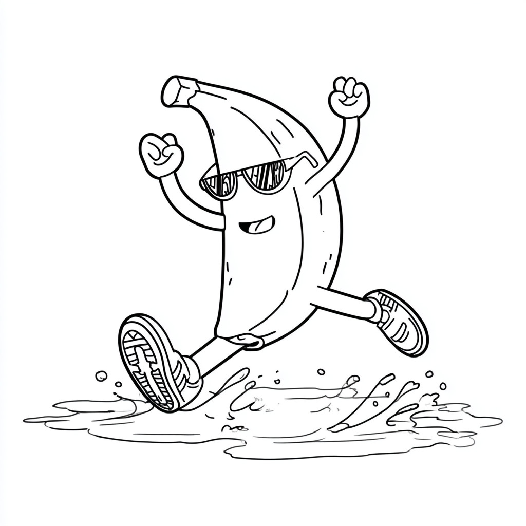 Coloriage de la banane de Stumble Guys qui saute dans une flaque