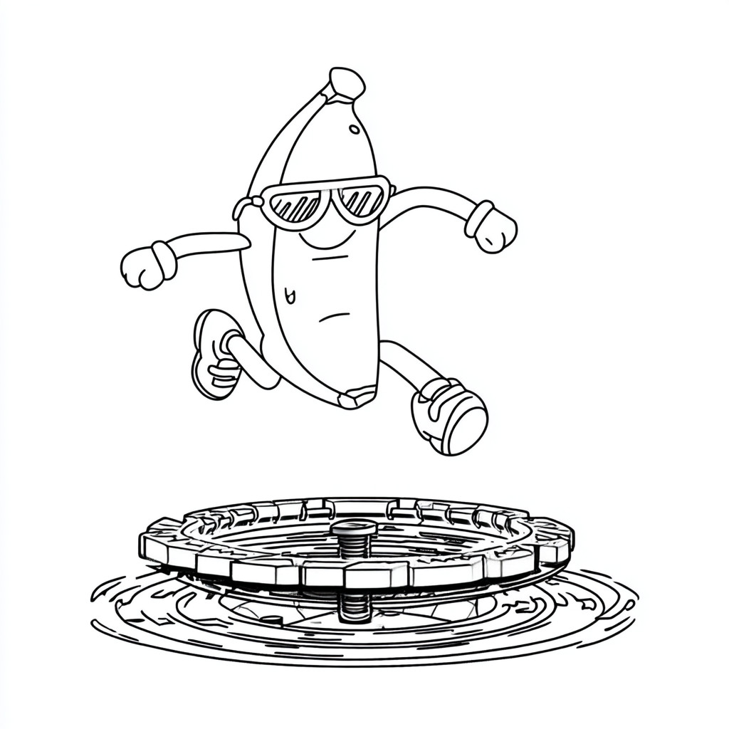 Coloriage de la banane de Stumble Guys sur une plateforme