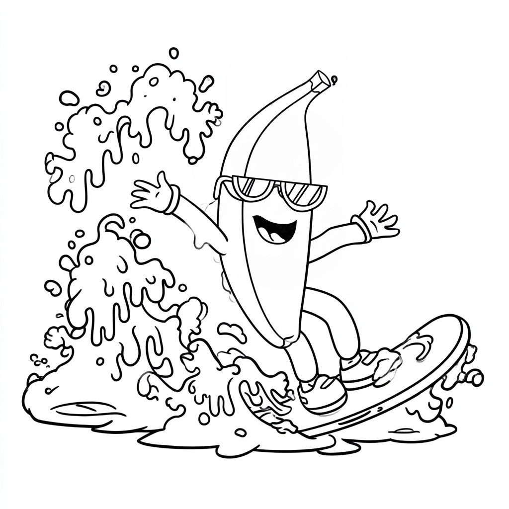 Coloriage de la banane de Stumble Guys qui fait du surf
